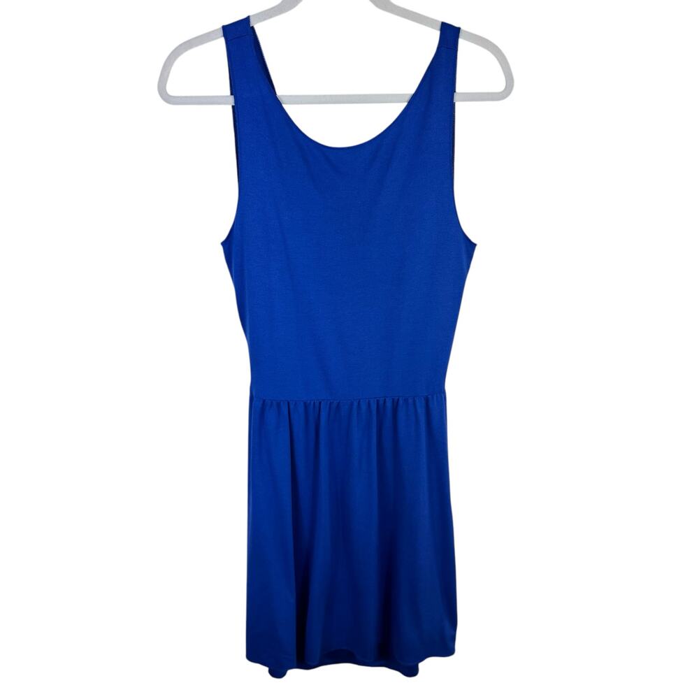 Mango Blue Scoop Neck Criss Cross Back Lightweight Knee Length Tank Dress Size 6